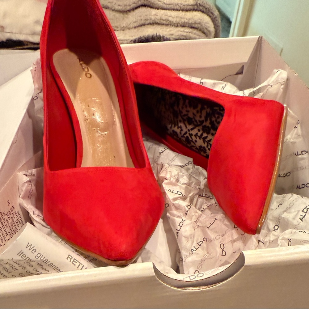 ALDO red suede heels